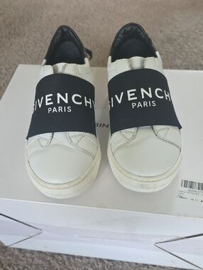 Givenchy Kids White Leather Slip-On Sneakers with Black Logo Strap